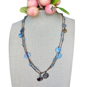 Cookie Lee Blue Stone Disc Necklace Bronze Chain Layered Boho
